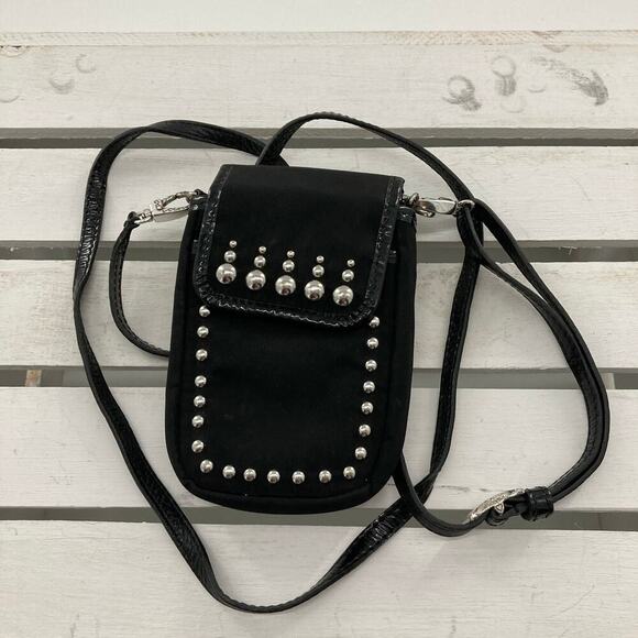 BRIGHTON MINI BLACK NYLON CROSSBODY POUCH WITH METAL STUDS - Picture 1 of 6